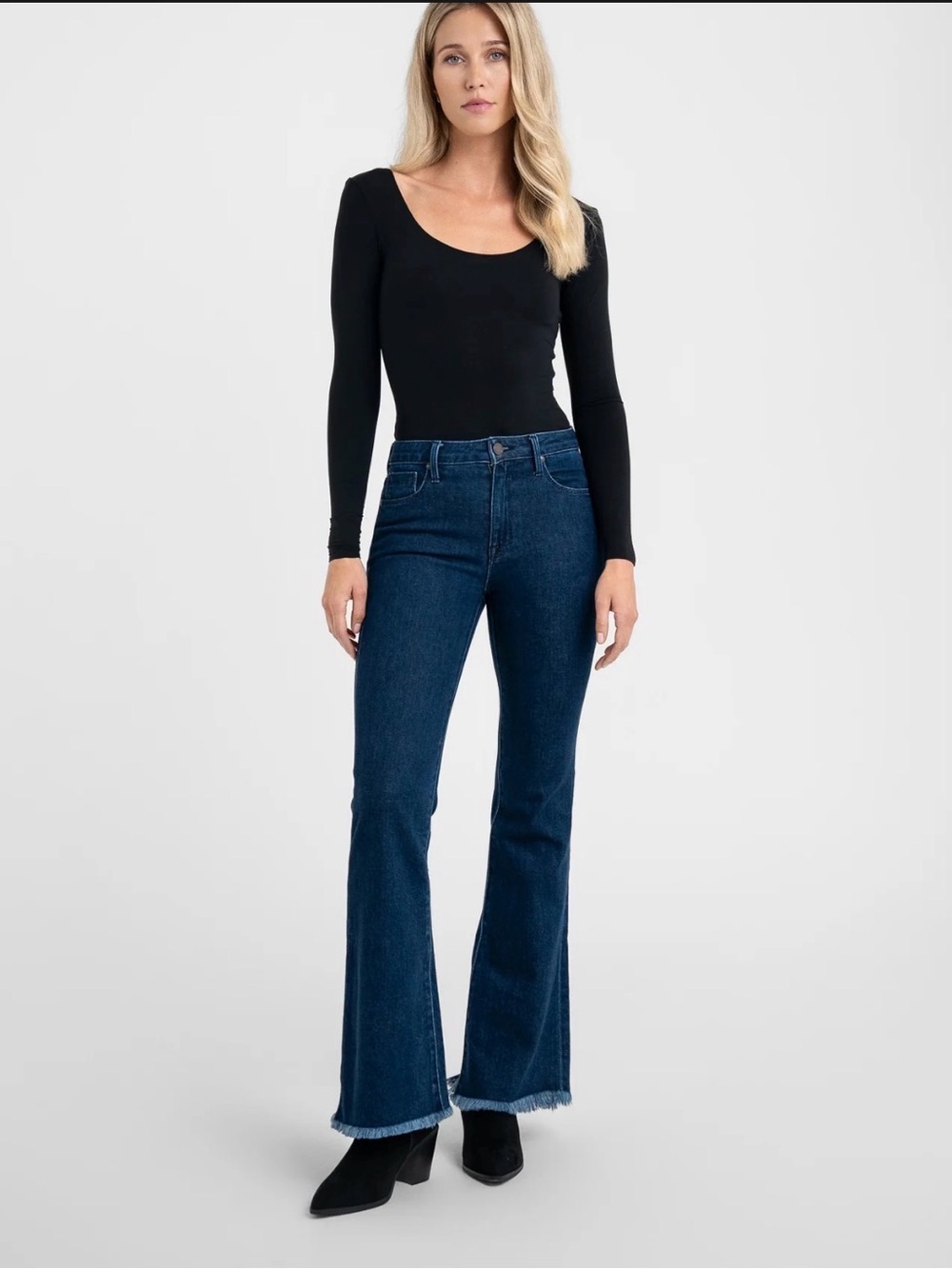 Parker Smith Dark Blue Flare Jeans with Frayed Hem